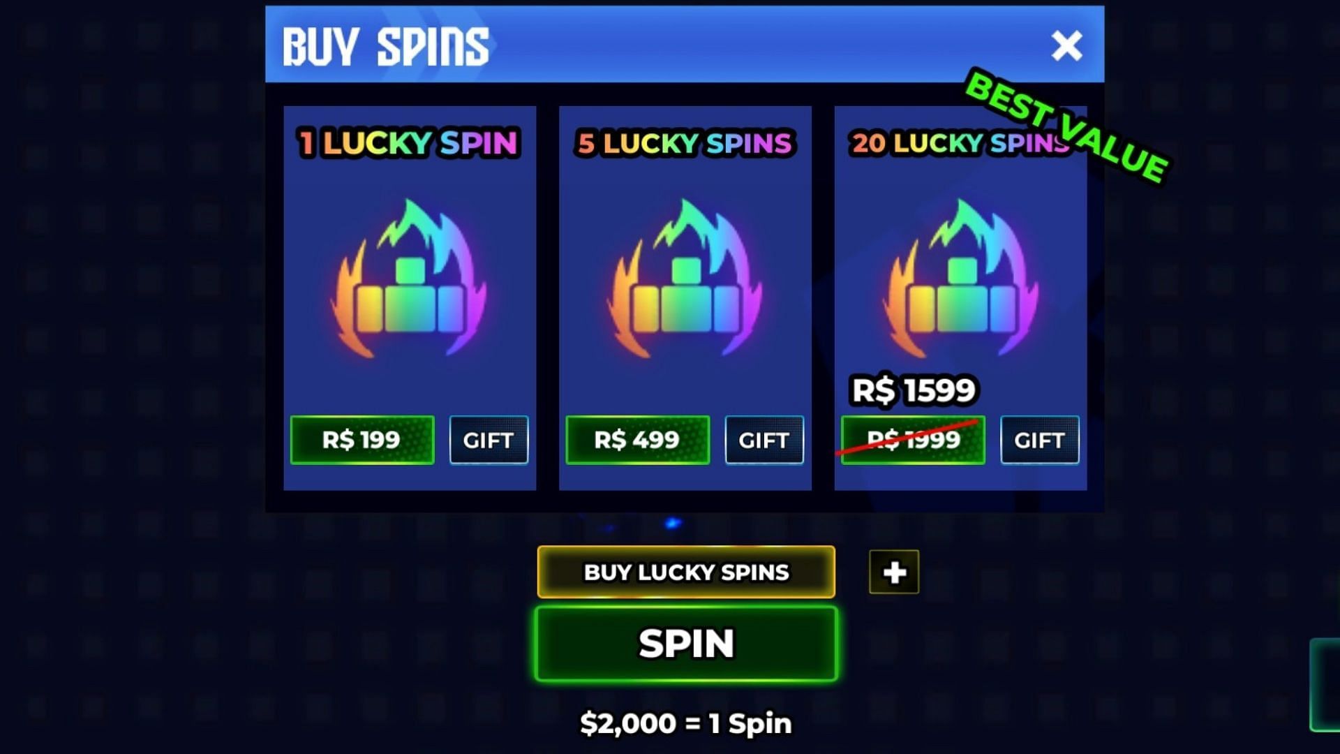 Spins can be bought with Robux (Image via Roblox)